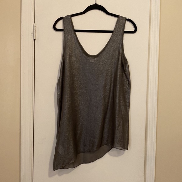 Helmut Lang Silk Asymmetric Metallic Sheer Tank Top - Picture 2 of 4